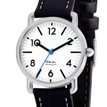 Projects Womens Witherspoon Michael Graves Stainless Watch - Black Leather Strap - White Dial - 9105 WB