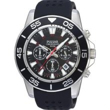 Pt3135x1 Pulsar Mens Gents Chronograph Date Display Rubber Strap Watch