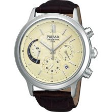 Pu6007x1 Pulsar Mens Gents Chronograph Date Display Leather Strap Watch