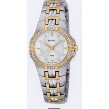 Pulsar Ladies` Crystal Watch W/ 2 Tone Bracelet