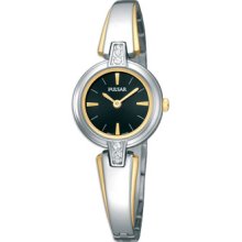 Pulsar Ladies Two Tone Round Stainless Steel Black Dial Watch