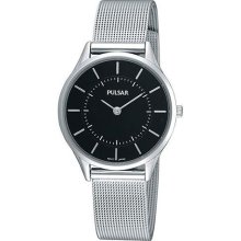 Pulsar Pta501x Black Dial 2 Hand Analog Stainless Steel Mesh Watch