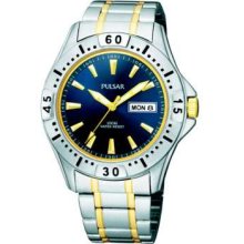 Pulsar Sports Gents Two Tone Stainless Bracelet Blue Dial PXN187X1 Watch