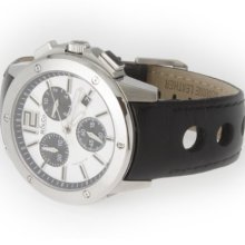R&Co Men's Quartz Watch With Silver Dial Chronograph Display And Black Leather Strap Rgs00001/42/02
