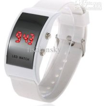 Rectangle Men Digital Electronic Red Led Watch With Rubber Band &