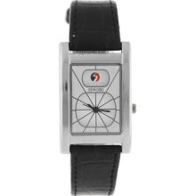 Rectangle Shape Stainless Steel Wrist Watch (White Dial) - Black - Leather