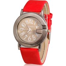 Red Water Resistant Quartz Movement Analog Watch with Faux Leather Strap