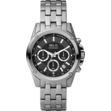 Relic Menâ€™s Silver Tone Band with Black Dial Chronograph Watch