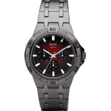 Relic Mens Garrett Gunmetal Stainless Steel Watch with Red Degrade Dial Gunmetal