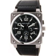 Republic Men's Aviation Japanese Quartz Chronograph Black Leather Strap Watch