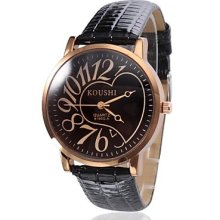 Resistant Women's Water Style PU Analog Quartz Wrist Watch (Black)