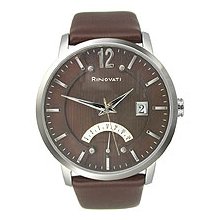 Rinovati Rn0002 Unisex Rn0002 Classic Retrograde Dual Time Brown Dial Brown Strap Watch