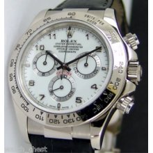 Rolex 18k White Gold Daytona With White Dial 116519 Leather Watch Chest