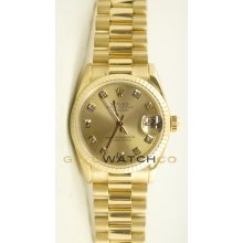 Rolex 31mm Midsize 18K Yellow Gold President Model 68278 Custom Added Champagne Diamond Dial