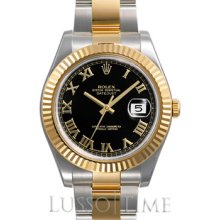 Rolex Datejust II 41 MM Oyster Stainless Steel & 18K Yellow Gold Black Roman Men's Timepiece - 116333