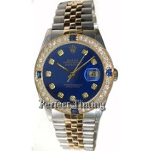 Rolex Datejust Men's Perfect Condition Model 16233 Steel and Gold Jubilee Band w/ Diamond Dial and Bezel-90's