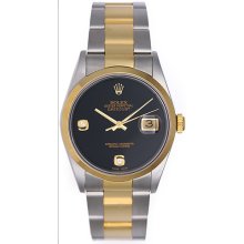 Rolex Datejust Men's Steel & Gold Watch 16203 Black Onyx Dial