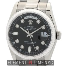 Rolex Day-Date President 18k White Gold Black Diamond Dial