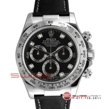 Rolex Daytona White Gold Black Diamond Dial 116519 Black Leather