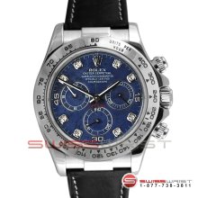 Rolex Daytona White Gold Sodalite Diamond Dial 116519 Black Leather