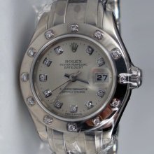 Rolex Ladies 29mm Pearlmaster White Gold Diamond Watch 80319 Silver Diamond Dial