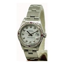 Rolex Ladies Datejust Preowned White Watch 1ct Set Diamond/Ruby Bezel