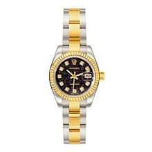 Rolex Ladies Datejust Two Tone Unworn with a Black Jubliee Diamond Dial/Yellow Gold Fluted Bezel