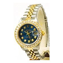 Rolex Ladies Preowned Datejust 2-Tone Navy Blue/1.8ct Channel Diamond
