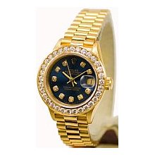 Rolex Ladies President Yellow Gold Navy Blue Diamond Dial Preowned