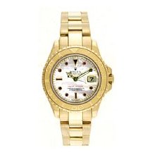 Rolex Ladies Yachtmaster 18K Yellow Gold White Mother of Pearl Dial with Rubies Unworn Wrist Watch / Model # 169628