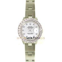 Rolex Ladys Stainless Steel Datejust Model 69174 Oyster Band Custom Added White Diamond Dial & 2Ct Diamond Bezel