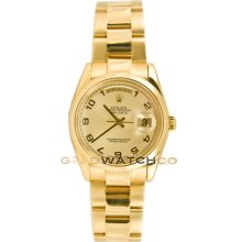Rolex Mens New Style Heavy Band President Day Date Model 118208 Oyster Band Smooth Bezel Champagne Arabic Dial