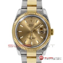 Rolex Men's New Style Datejust 2T 116233 Champagne Stick Dial Oyster