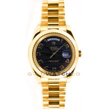 Rolex New Style 41mm Day Date II Model 218238 18K Yellow Gold with Black Wave Dial