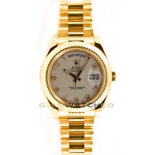 Rolex New Style 41mm Day Date II Model 218238 18K Yellow Gold with Ivory Arabic Dial