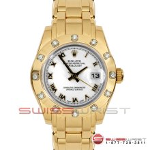 Rolex Pearlmaster Masterpiece Y Gold White Roman Dial 12 Diamond Bezel