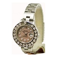 Rolex Preowned Datejust Ladies Steel Pink Diamond Dial Oyster Bracelet