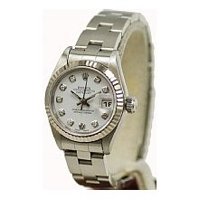 Rolex Preowned Ladies Datejust White Dial Oyster Bracelet Fluted Bezel