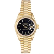 Rolex Women's President Yellow Gold Fluted Black Index Dial