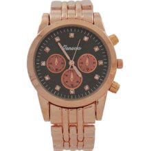 Rosegold Geneva Watch With Black Face And Crystals Hour Markers For Women