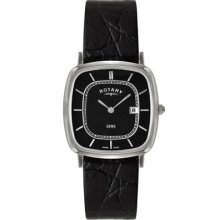 Rotary Gents Ultra Slim Black Leather Strap with Black Dial Watch
