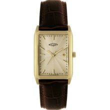 Rotary Men's Quartz Watch With Beige Dial Analogue Display And Brown Leather Strap Gs02819/03