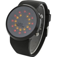 Round Black Dial Plastic Black Band Concentric Circles Starlight Alloy Led Watch