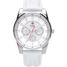 Royal London Women's Quartz Watch With Silver Dial Analogue Display And White Leather Strap 21083-02
