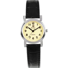Royal London Women's Quartz Watch With Beige Dial Analogue Display And Black Leather Strap 20000-03