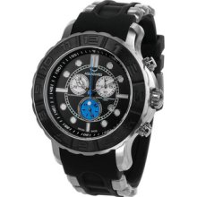 Rugged Quartz Chronograph Black Dial Bezel Rubber Strap Blue