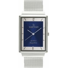 Sartego Men's Ultra Thin Stainless Steel Dress Blue Dial Mesh Band SVS735