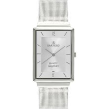 Sartego Unisex Mid-Size Ultra Thin Stainless Steel Dress Silver Dial Mesh Band SVS355