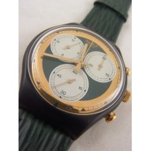 Scb107 Swatch 1991 Rollerball Chrono Authentic Gold Art