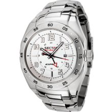 Sector Men' Race Gmt White Dial Stainless Steel Watch Silver Tone Arabic Numeral